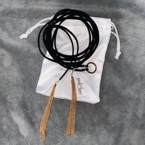 NWT Park Lane Leather and Gold Tassel Necklace